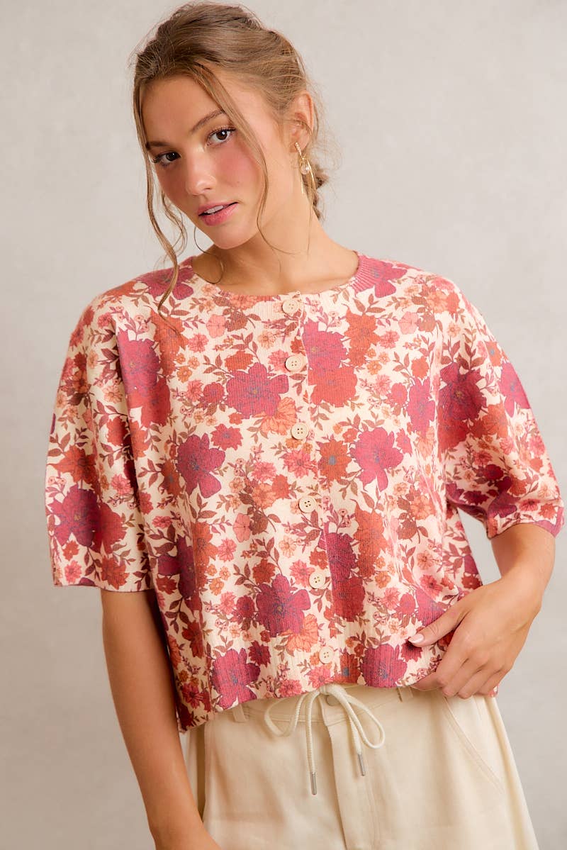 Regina Fall Floral Button Front Sweater