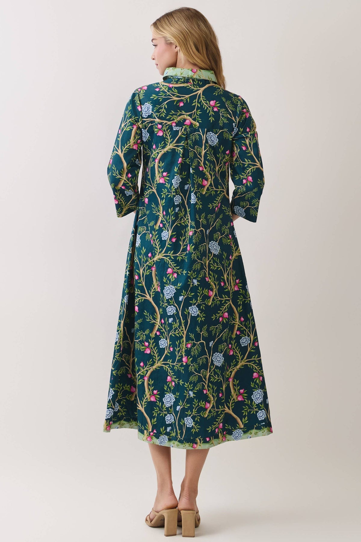 The Beverly Botanical Print Button Front Fall Midi Dress