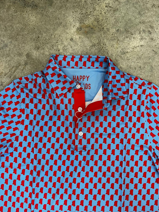 Oxford MS Baby Blue and Red Performance Polo