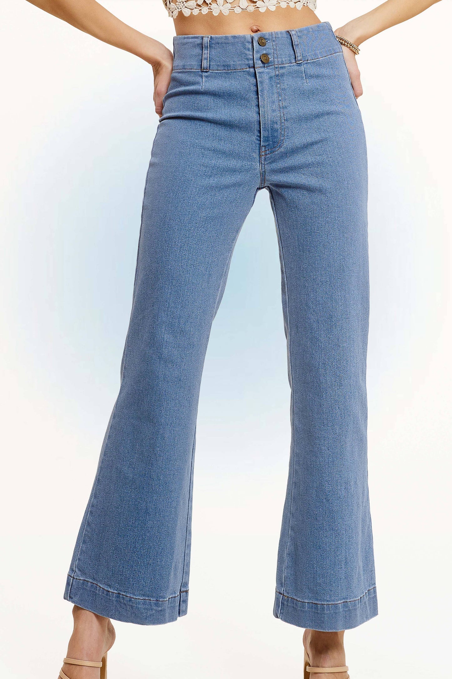 Soft Washed Stretchy High Waisted Wide Flare Pants