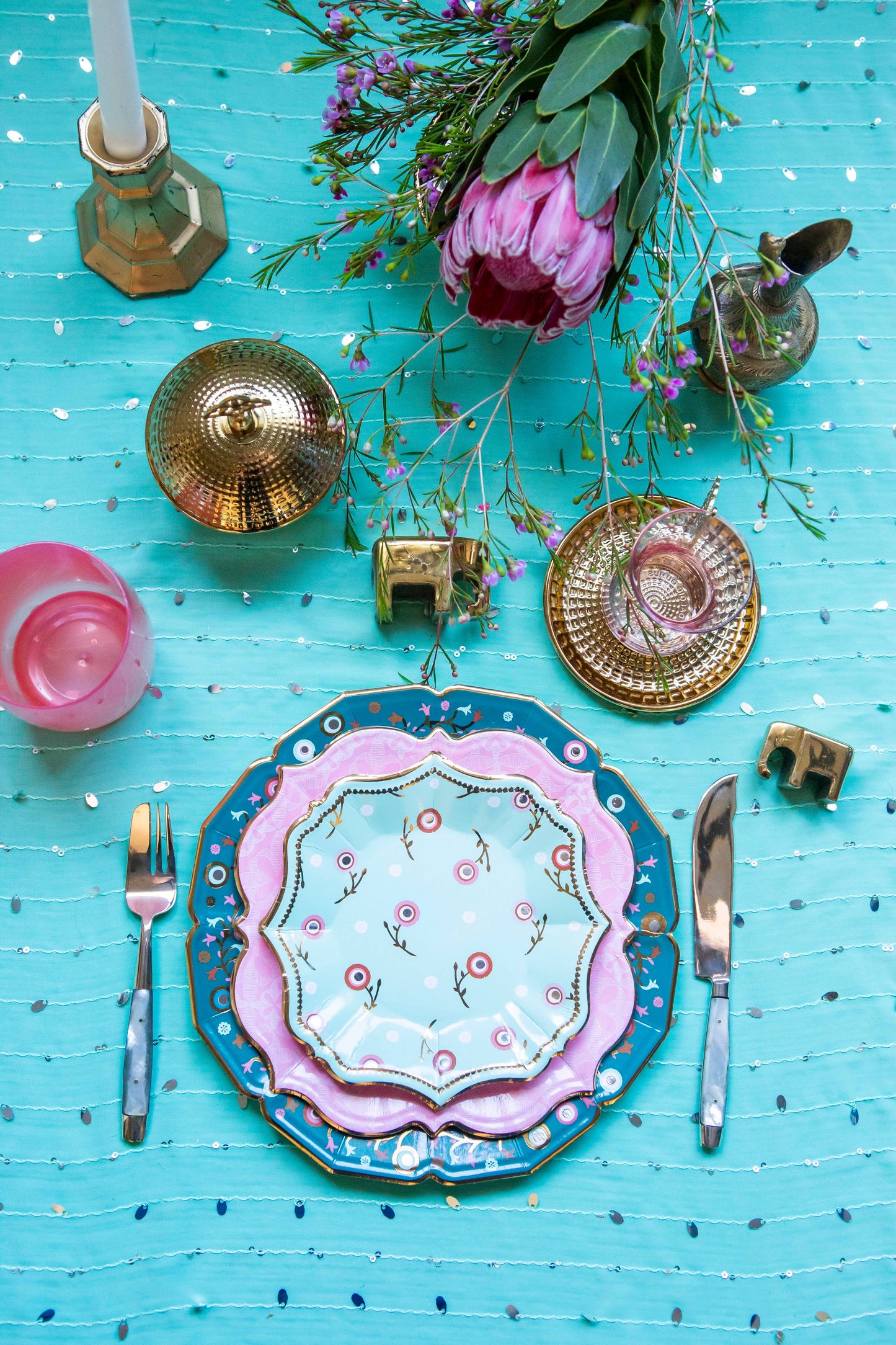 Floral Embroidery Mint Dessert Plate