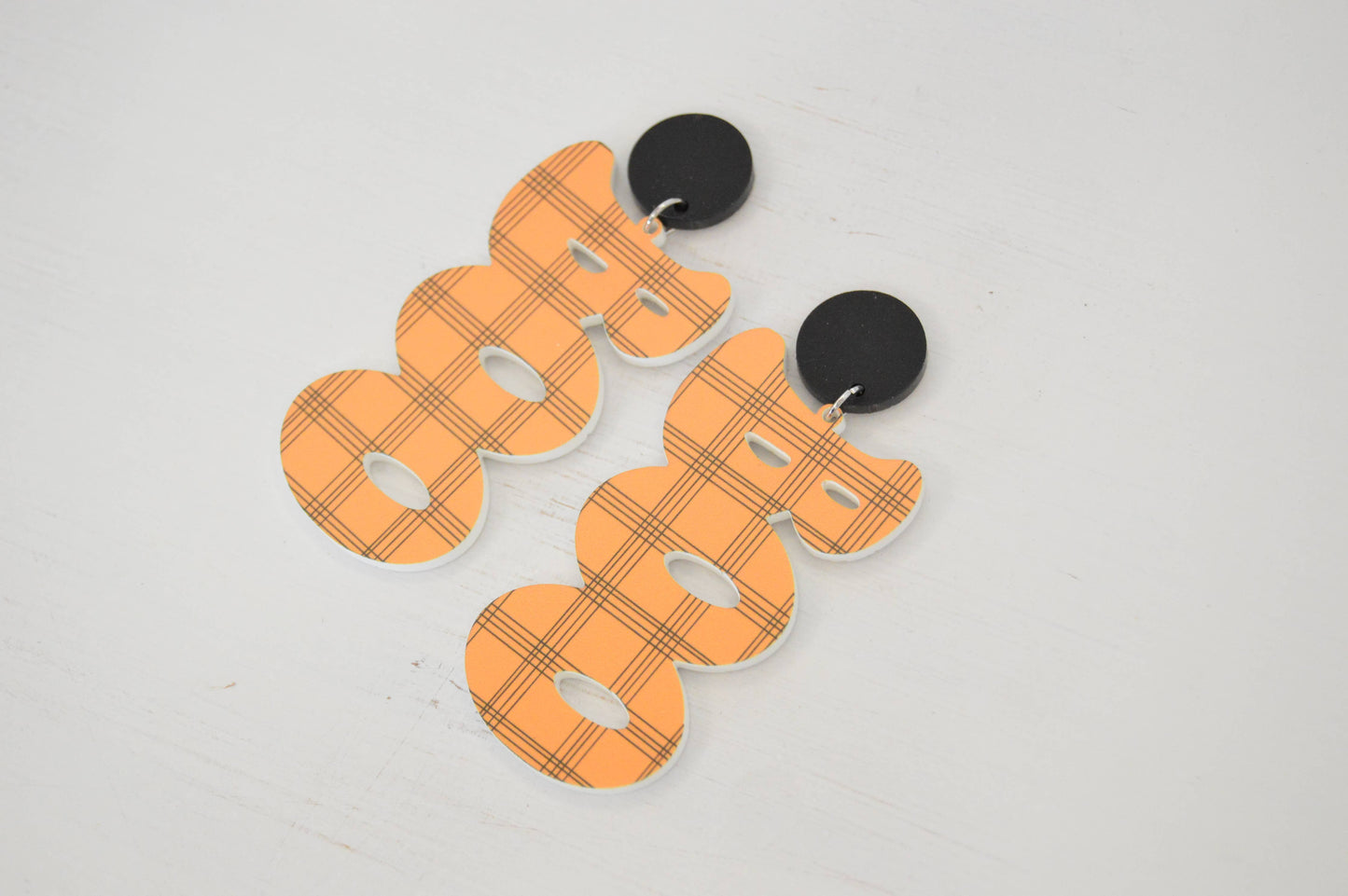 BOO plaid Halloween Earrings, Acrylic Earrings, Earrings