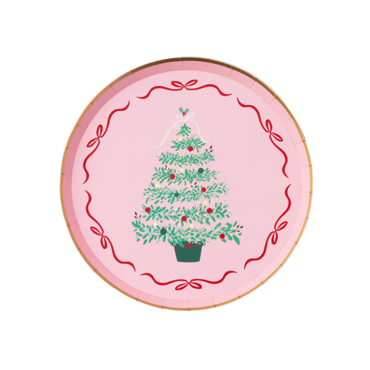 PINK CHRISTMAS TREE DESSERT PLATES 8/Pkg