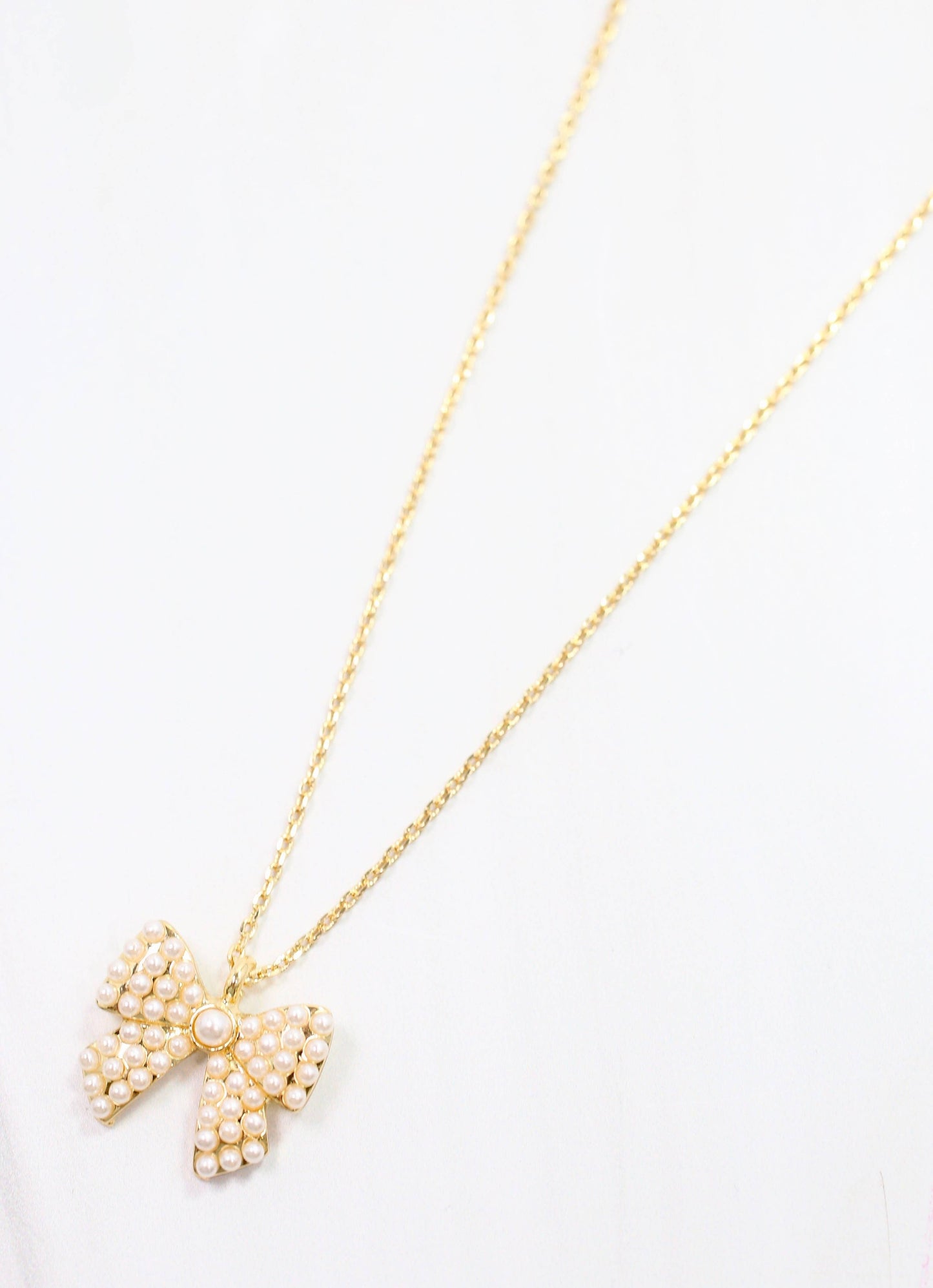 Caroline Hill Bennet Pearl Bow Necklace Gold
