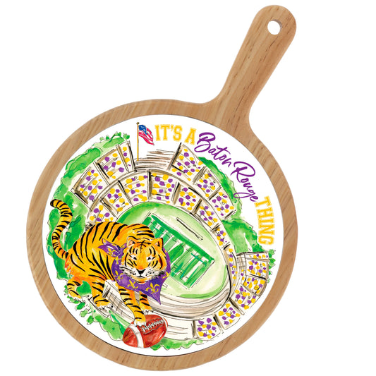 Purple Tiger Stadium Bamboo & Ceramic Cheese Board