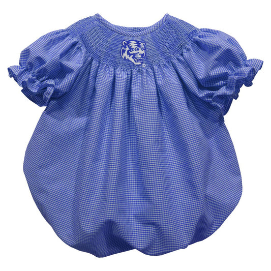 Memphis Tigers Smocked Royal Gingham Short Sleeve Bubble