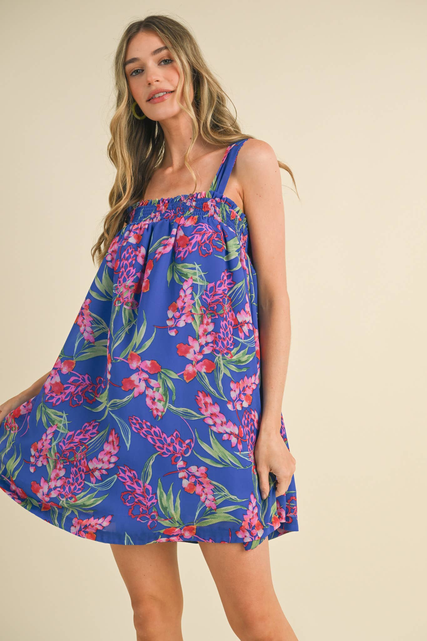 EXCLUSIVE PRINT BABYDOLL TYING STRAP MINI DRESS