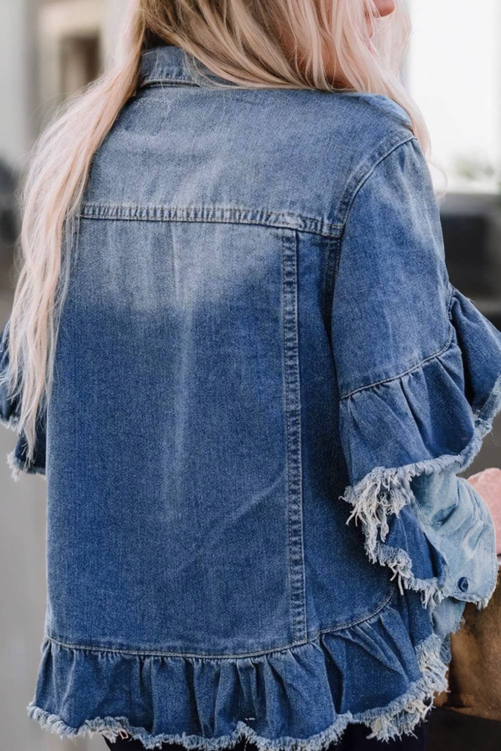 Raw Edge Ruffled Short Sleeve Denim Jacket | S-XL