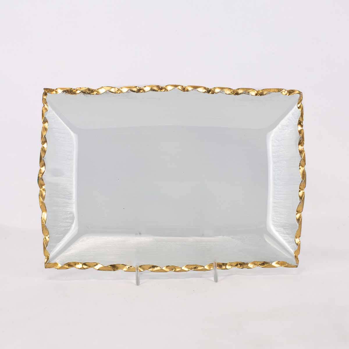 Seward Glass Rectangle Serving Tray with Gold Edge