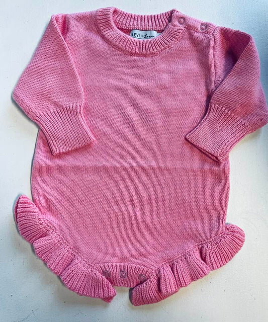 Knit Ruffle Romper - Fairytale Pink