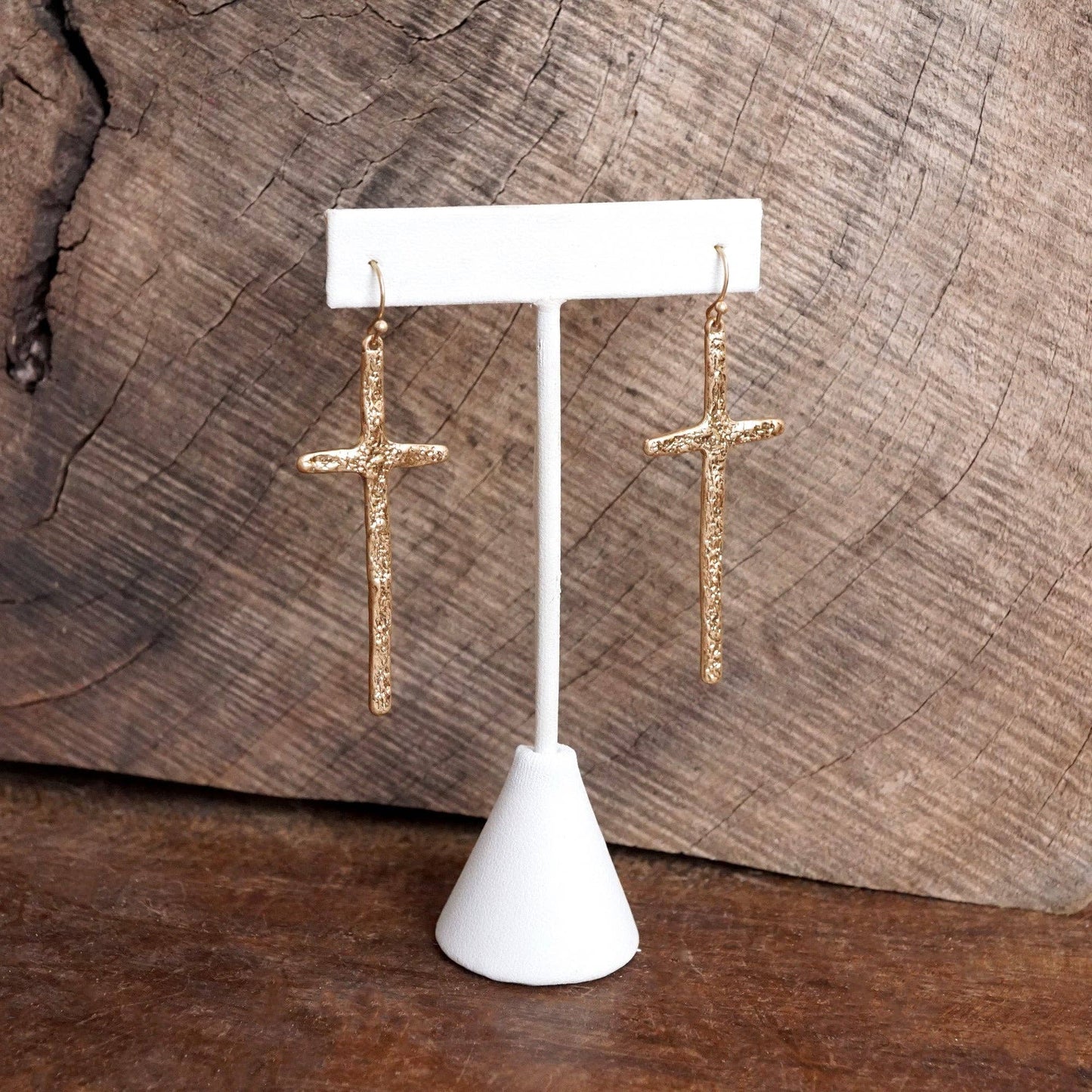 Primitive Cross Earrings Dangle Drop in Gold or Silver