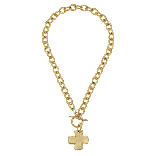 Susan Shaw Gold Cross Front Toggle Necklace