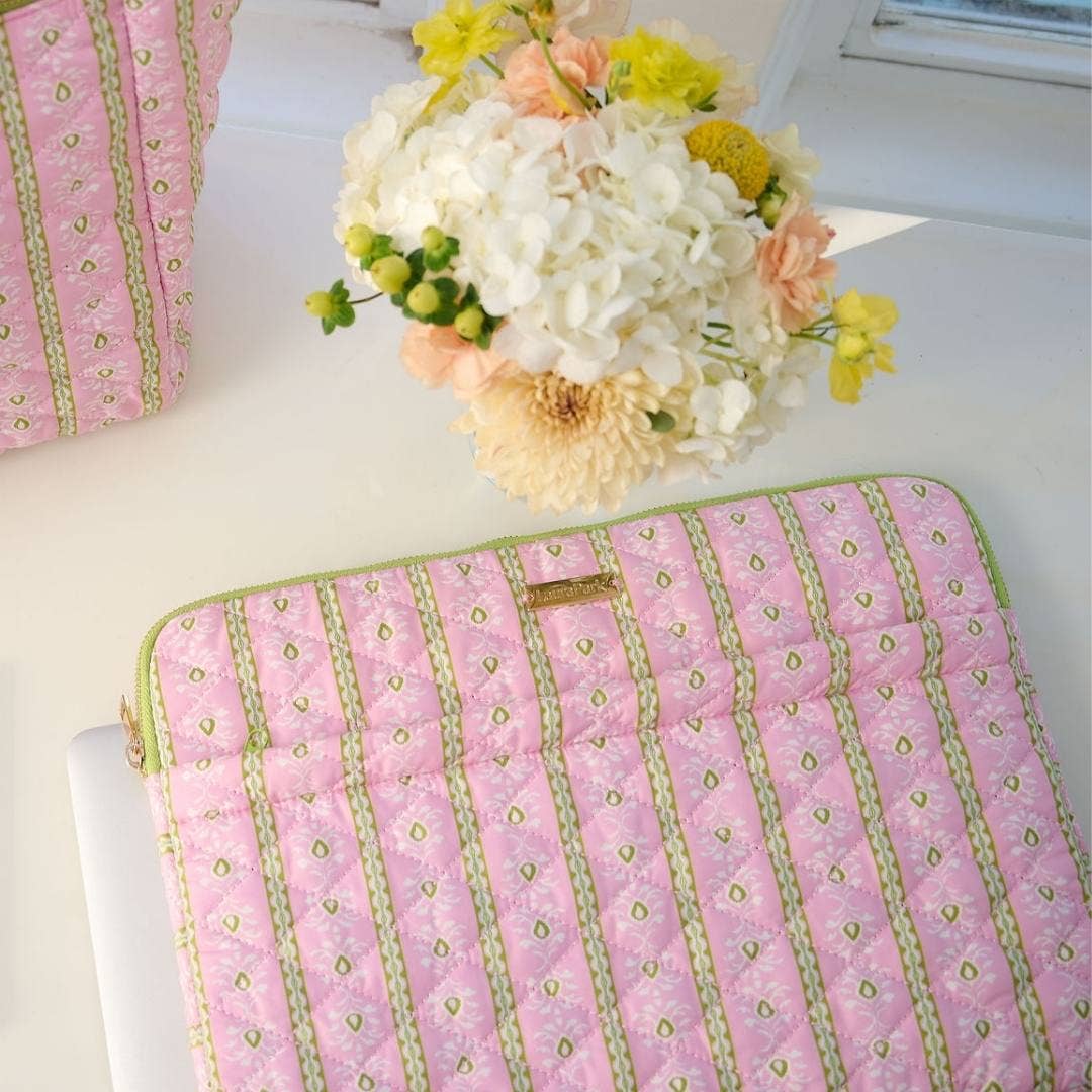 Laura Park Rosemary Stripe Pink Quilted Laptop Case