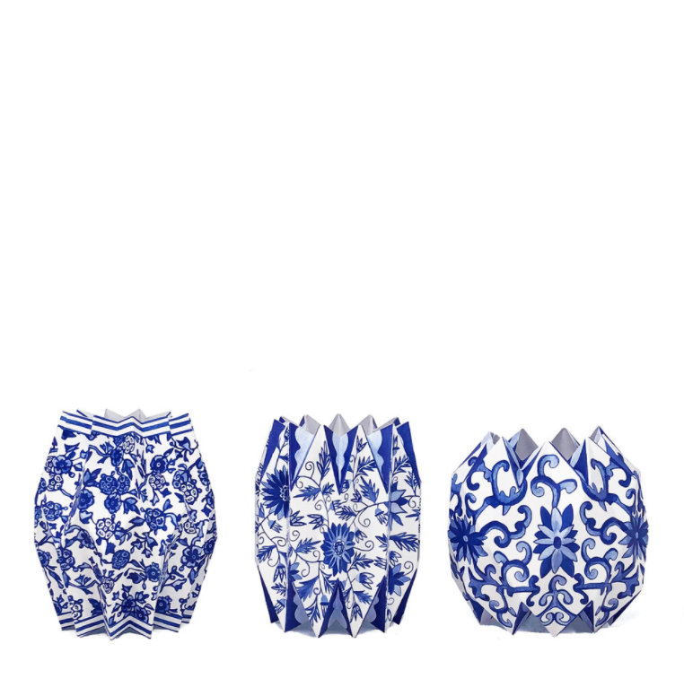 Blue Chinoiserie Paper Vase Wraps | Set of 3