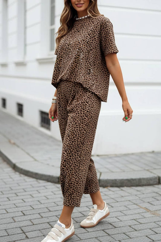 Leopard Top Drawstring Waist Barrel Pants Set NEW | S-XL