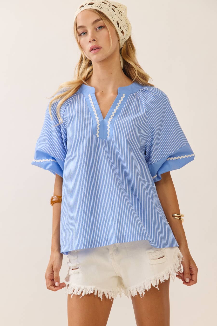 Olivia Oxford Striped Woven Blouse