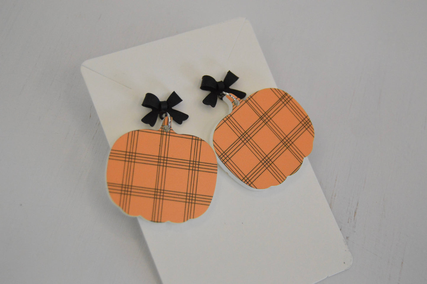 Plaid Pumpkin Earrings, Acrylic Earrings, Fall Earrings