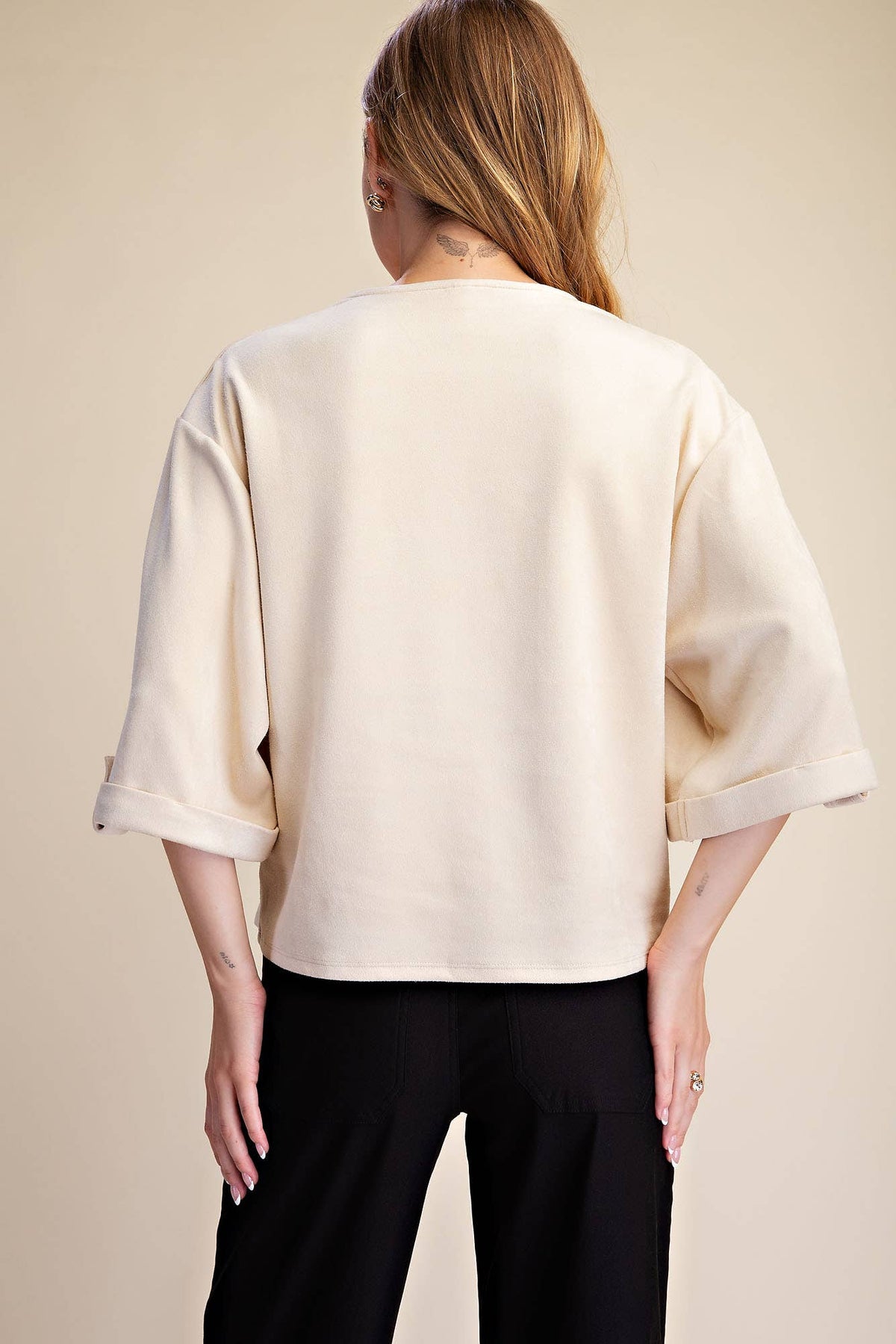 The Sienna Ivory Suede Wide Sleeve Cuff Top