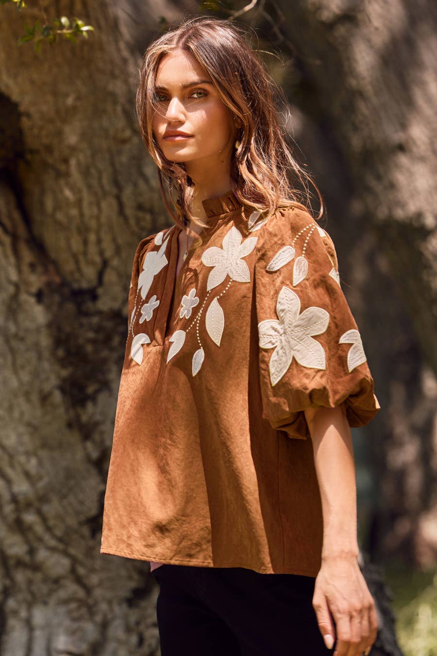 Keira Washed Suede Top - Camel