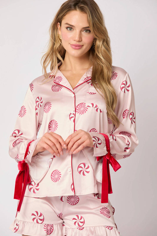 Long Sleeve Satin Pajama Top