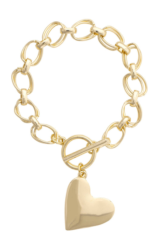 Elise Hammered Heart Toggle Bracelet in Shiny Gold