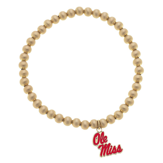 Ole Miss Rebels Ball Bead Stretch Bracelet in Satin Gold