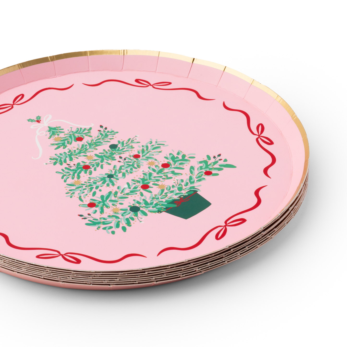 PINK CHRISTMAS TREE DESSERT PLATES 8/Pkg