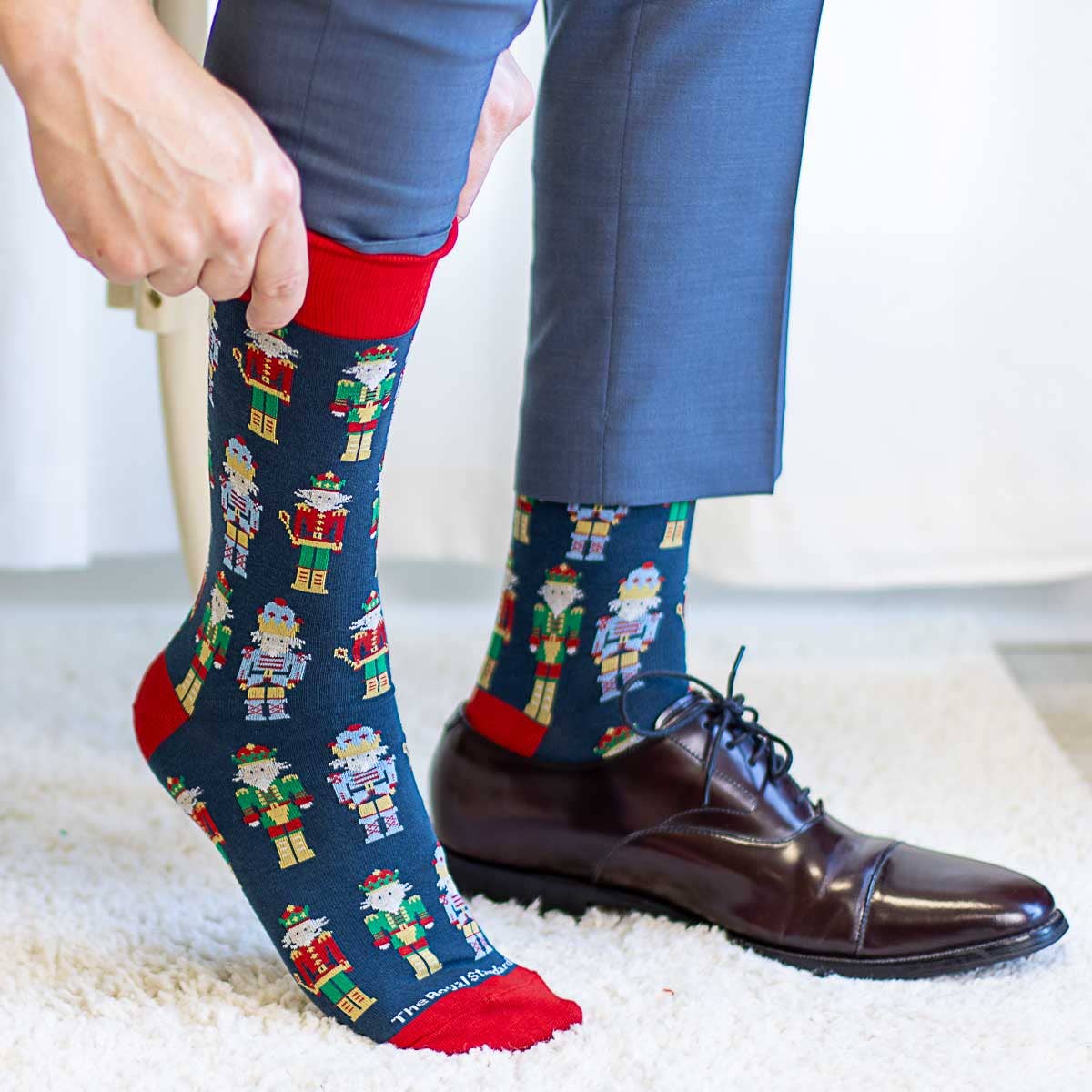 Men's Nutcracker March Socks   Navy/Red   One Size