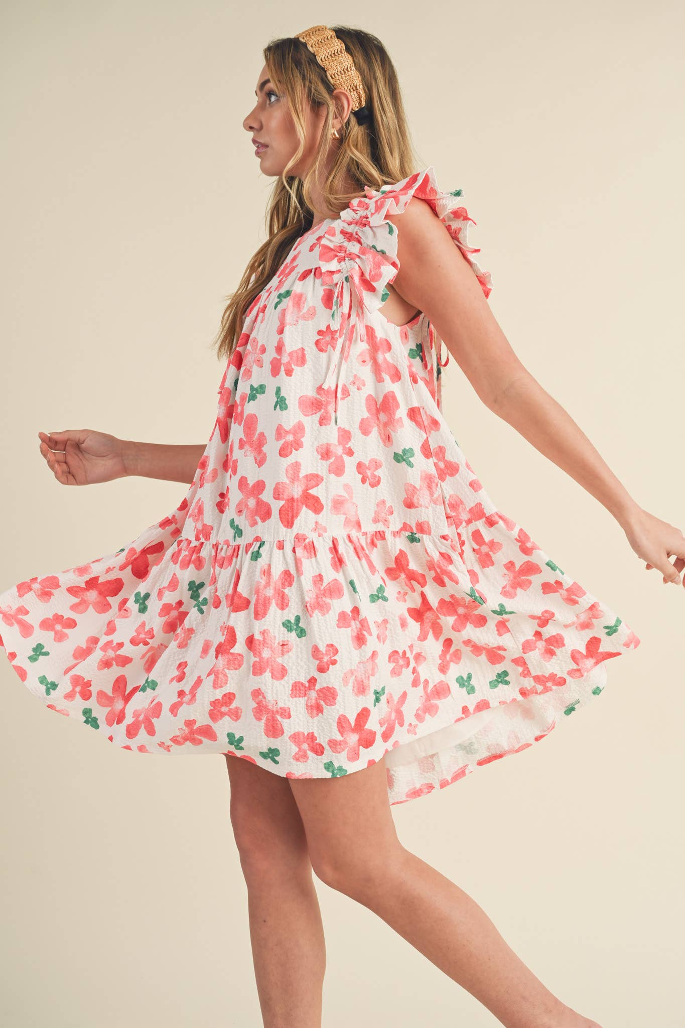 FLUTTER SLEEVE BABYDOLL MINI DRESS