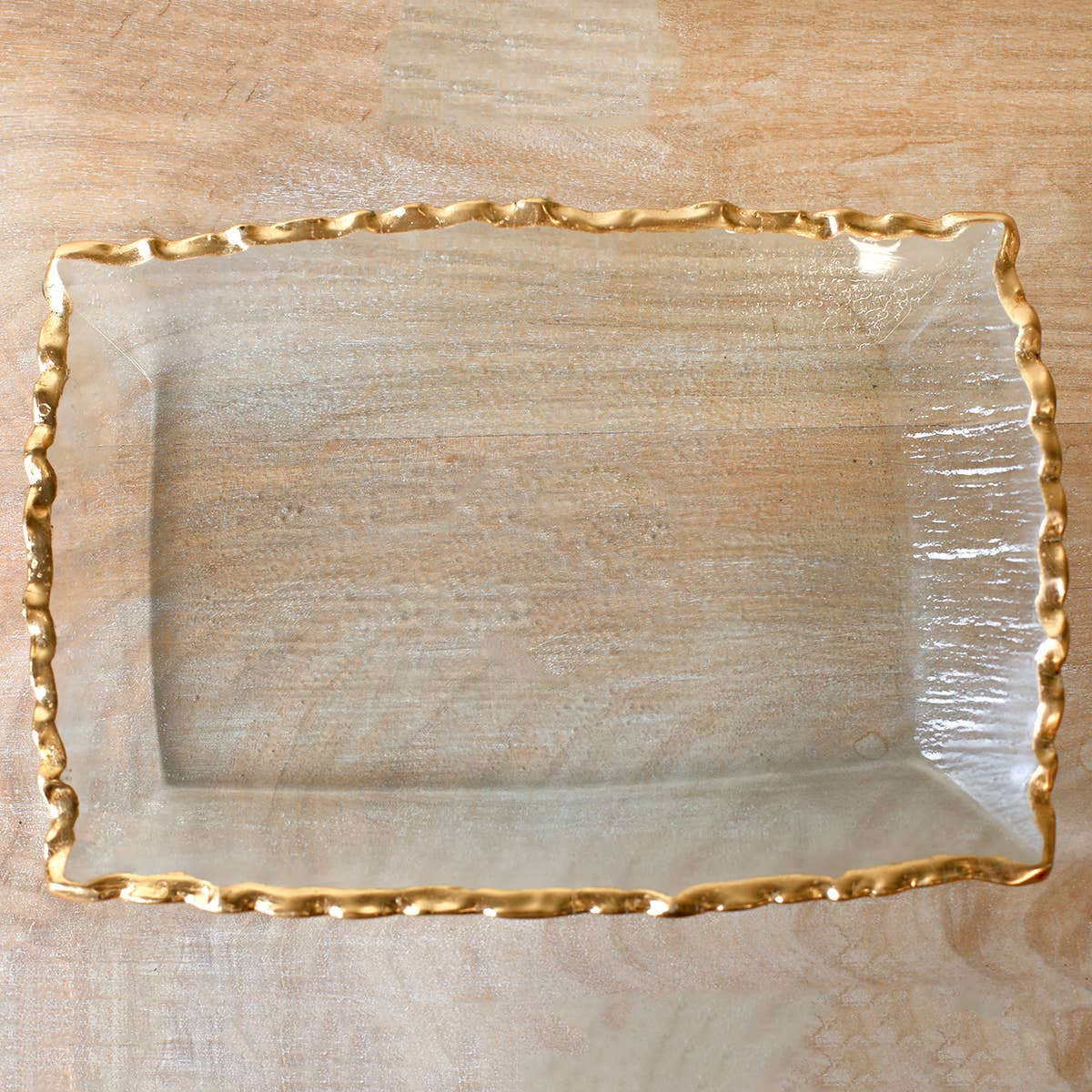 Seward Glass Rectangle Serving Tray with Gold Edge