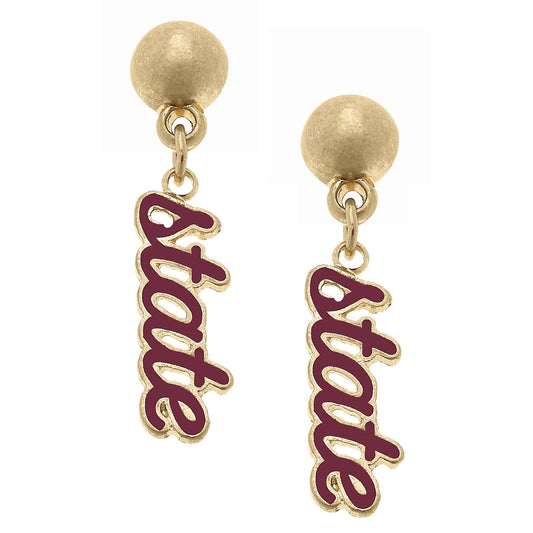 Mississippi State Bulldogs Enamel Script Earrings in Maroon