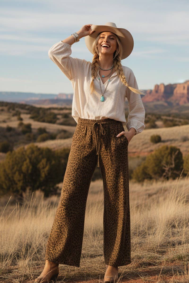 The Lucy Leopard Wide Leg Drawstring Pants