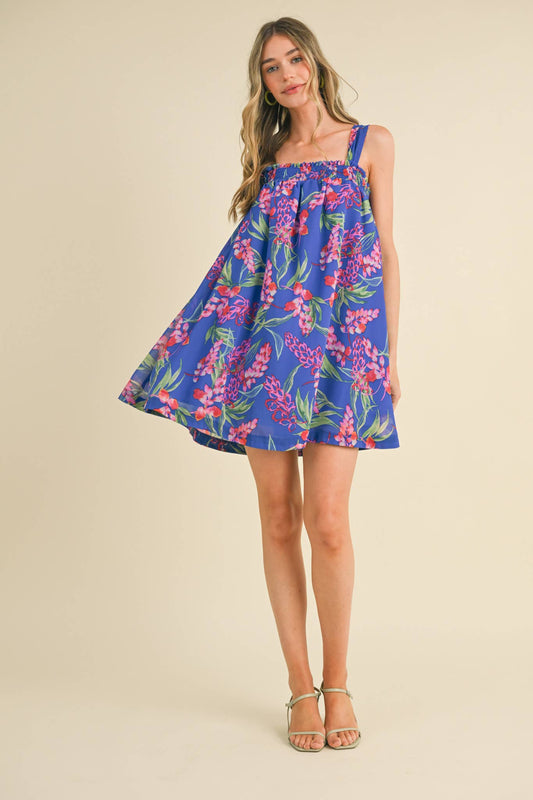 EXCLUSIVE PRINT BABYDOLL TYING STRAP MINI DRESS