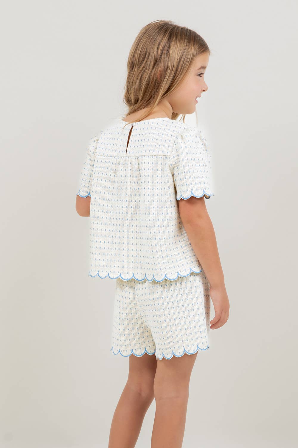 Embroidered Scallop Detail Button Top