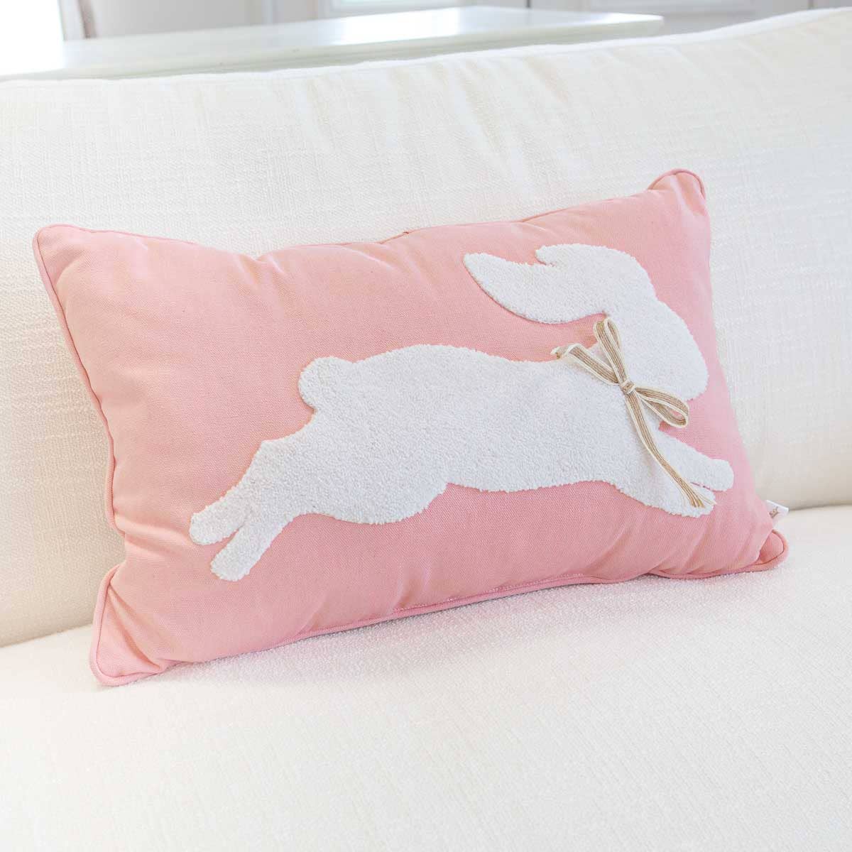 Leaping Bunny Embroidered Lumbar Pillow