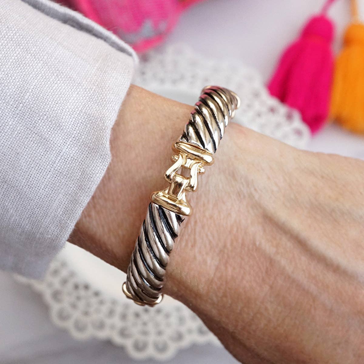 Timeless Twists – Filigree & Twist Stretch Bangles in Mixed Tone