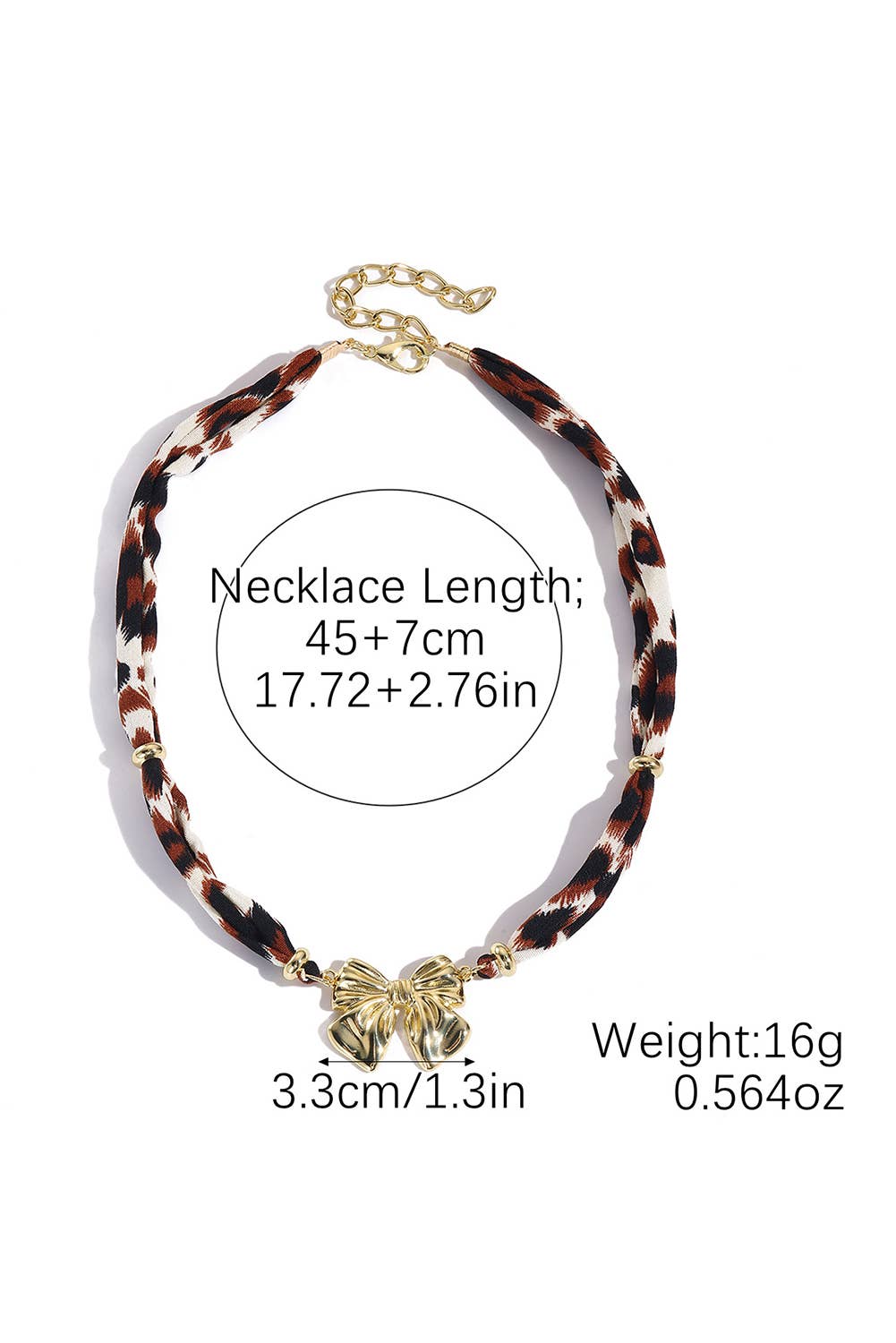 Plated Bow Charm Leopard Ribbon Necklace