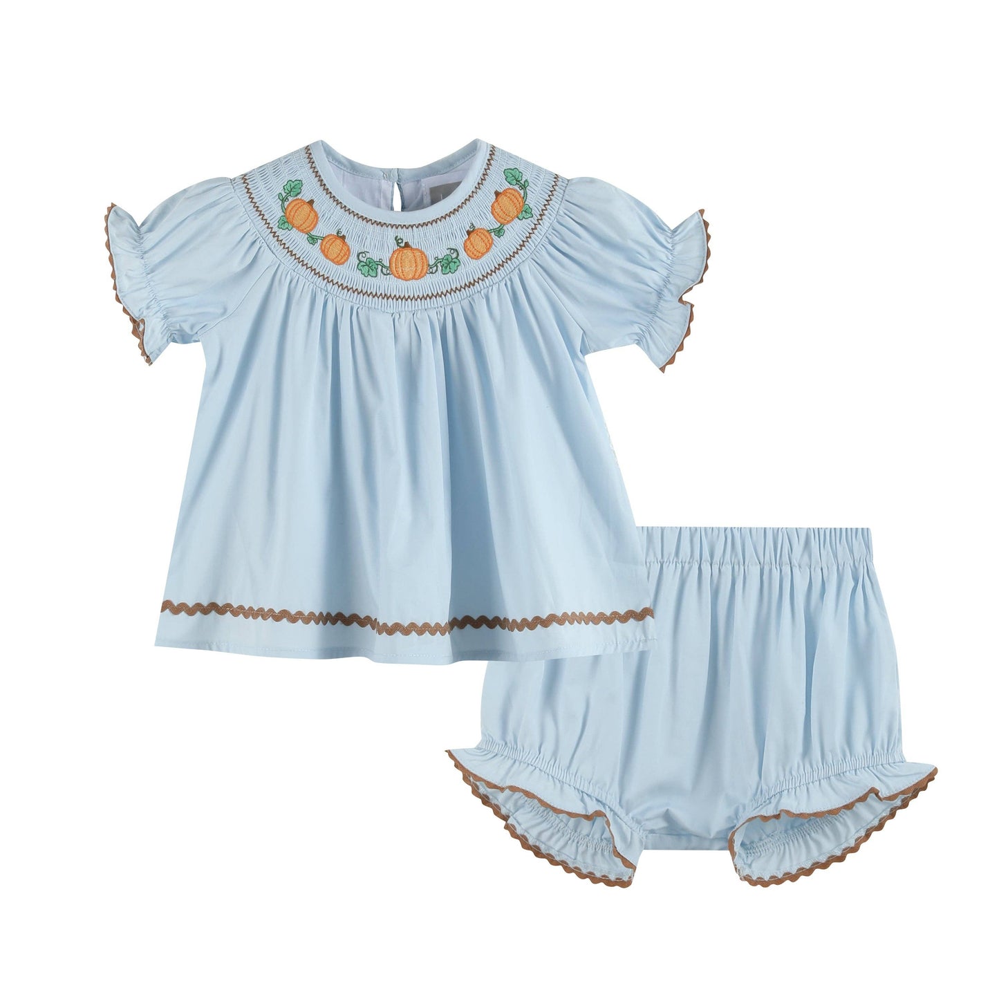 Blue Pumpkin Gingham Smocked Dress and Bloomers Set