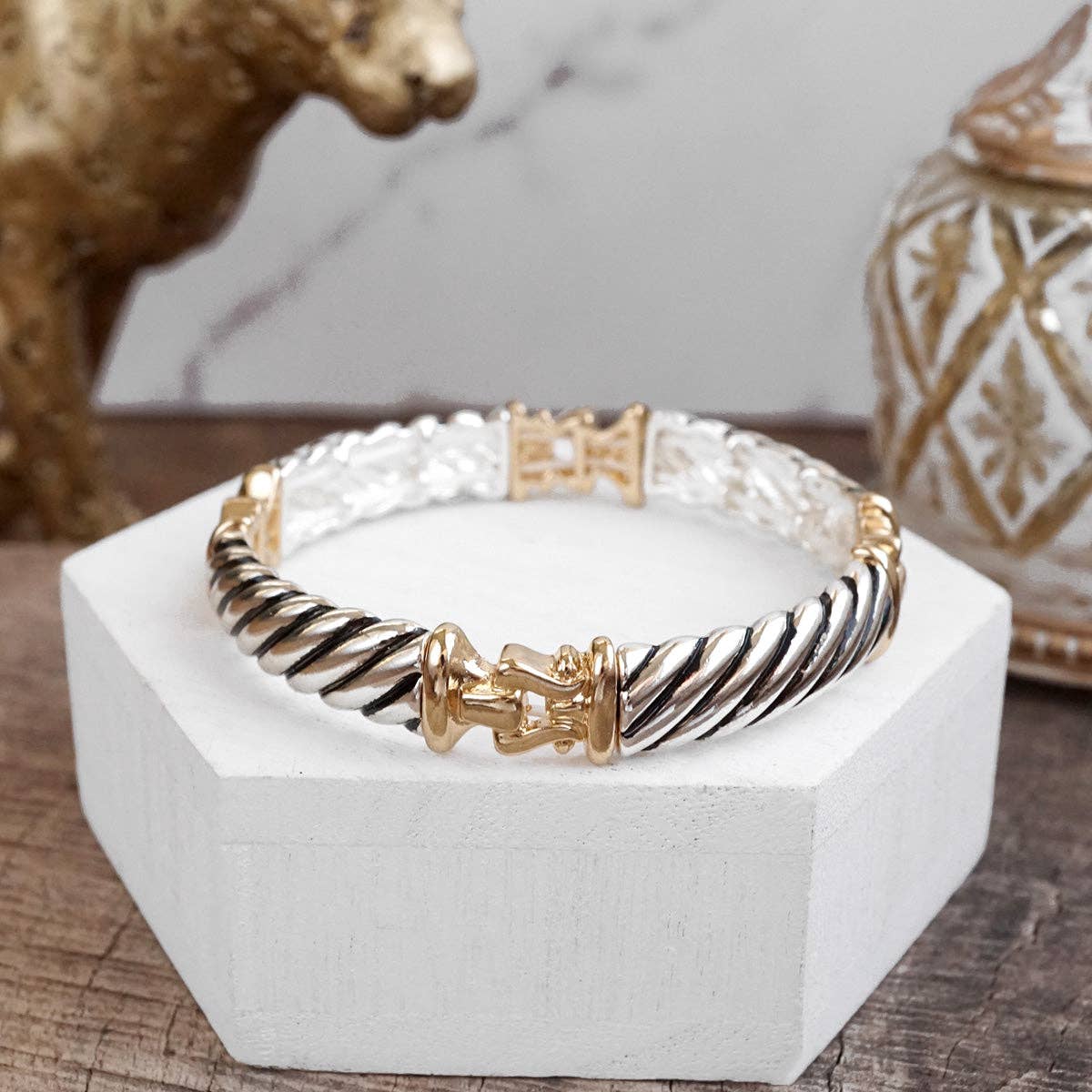 Timeless Twists – Filigree & Twist Stretch Bangles in Mixed Tone