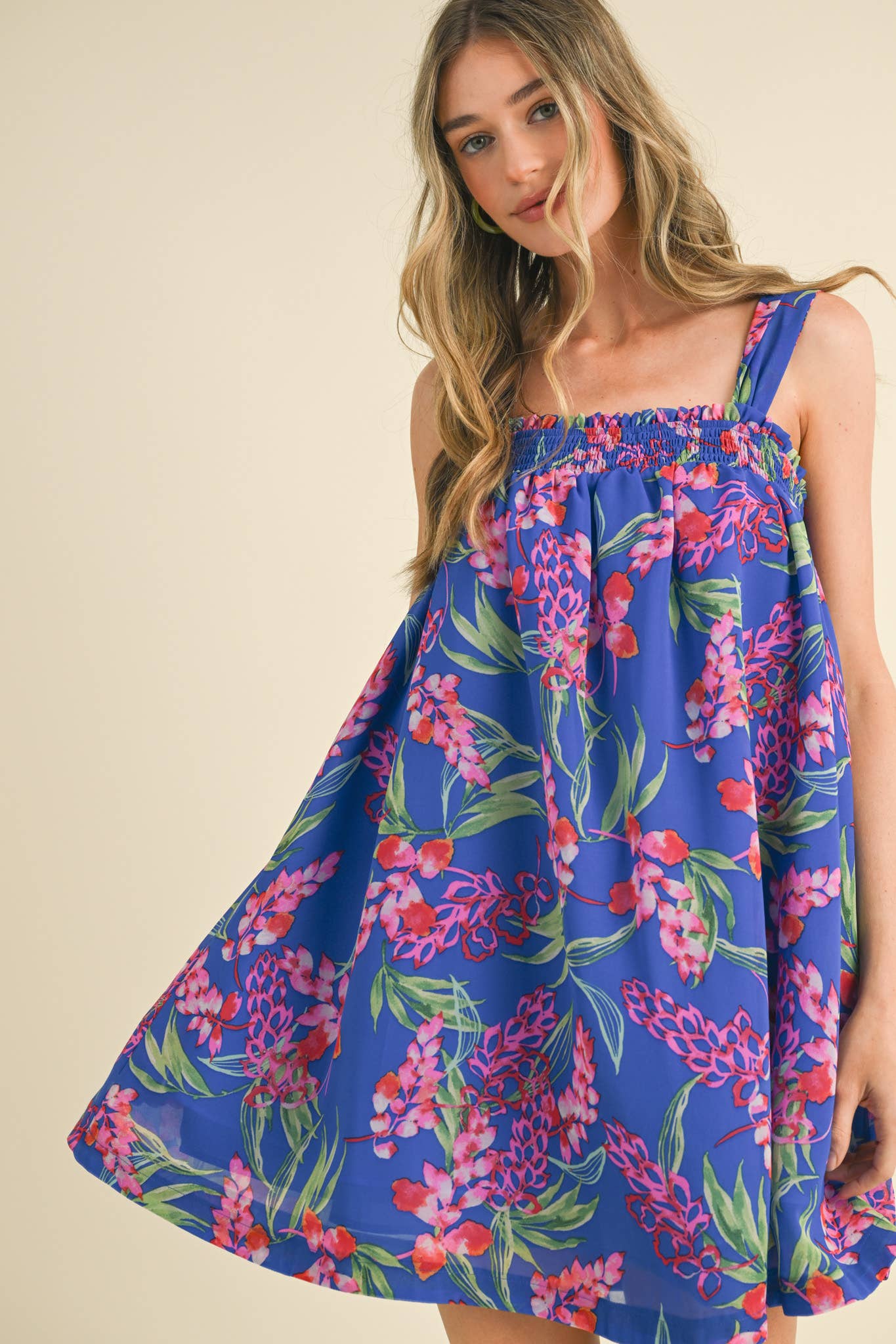 EXCLUSIVE PRINT BABYDOLL TYING STRAP MINI DRESS