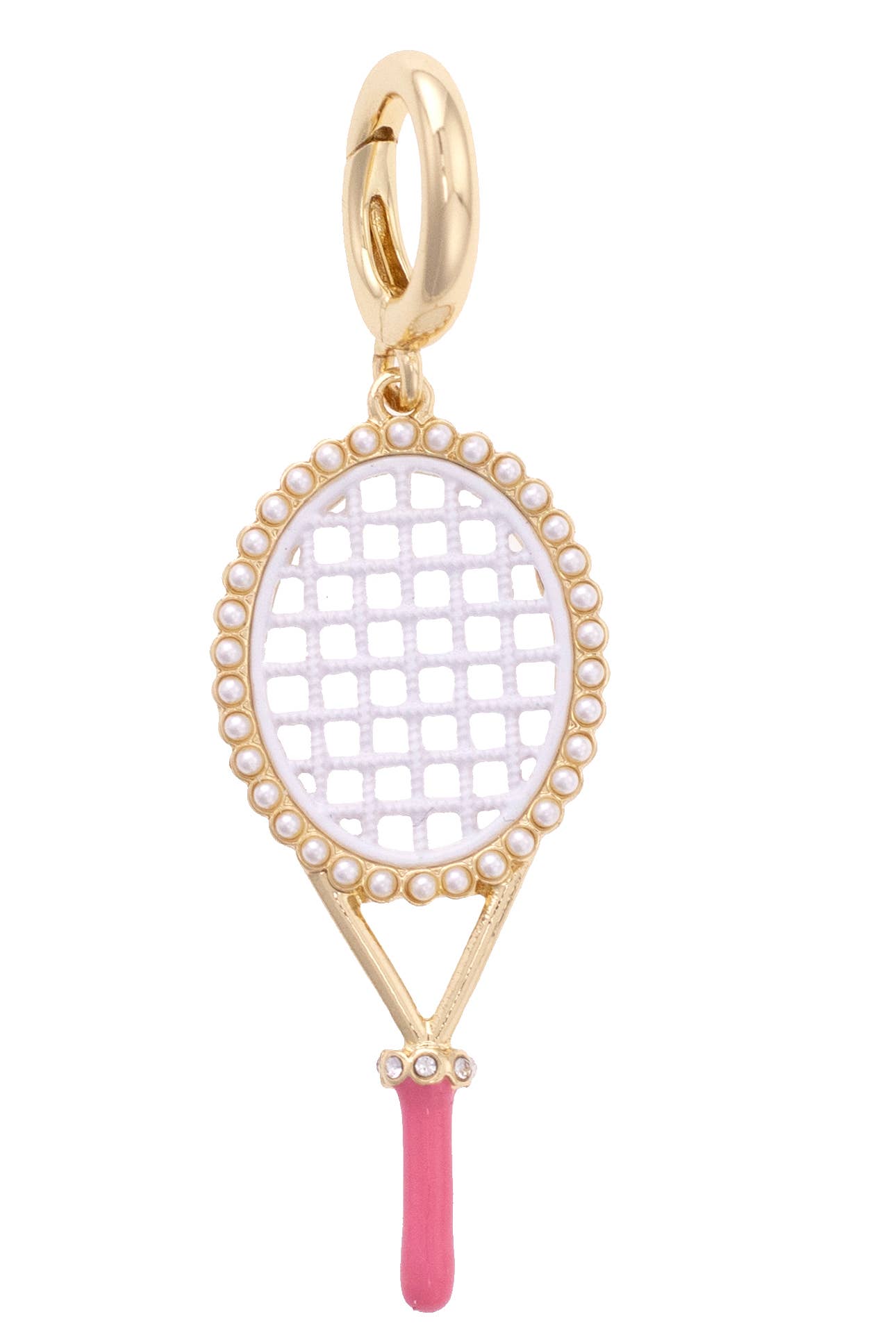 Pearl Studded Tennis Racket Pendant Charm in Pink