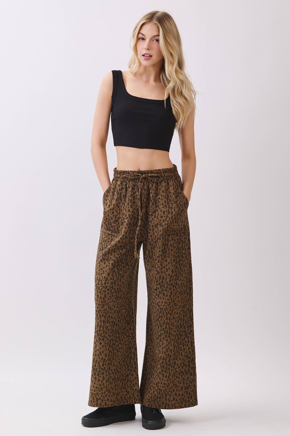 The Lucy Leopard Wide Leg Drawstring Pants