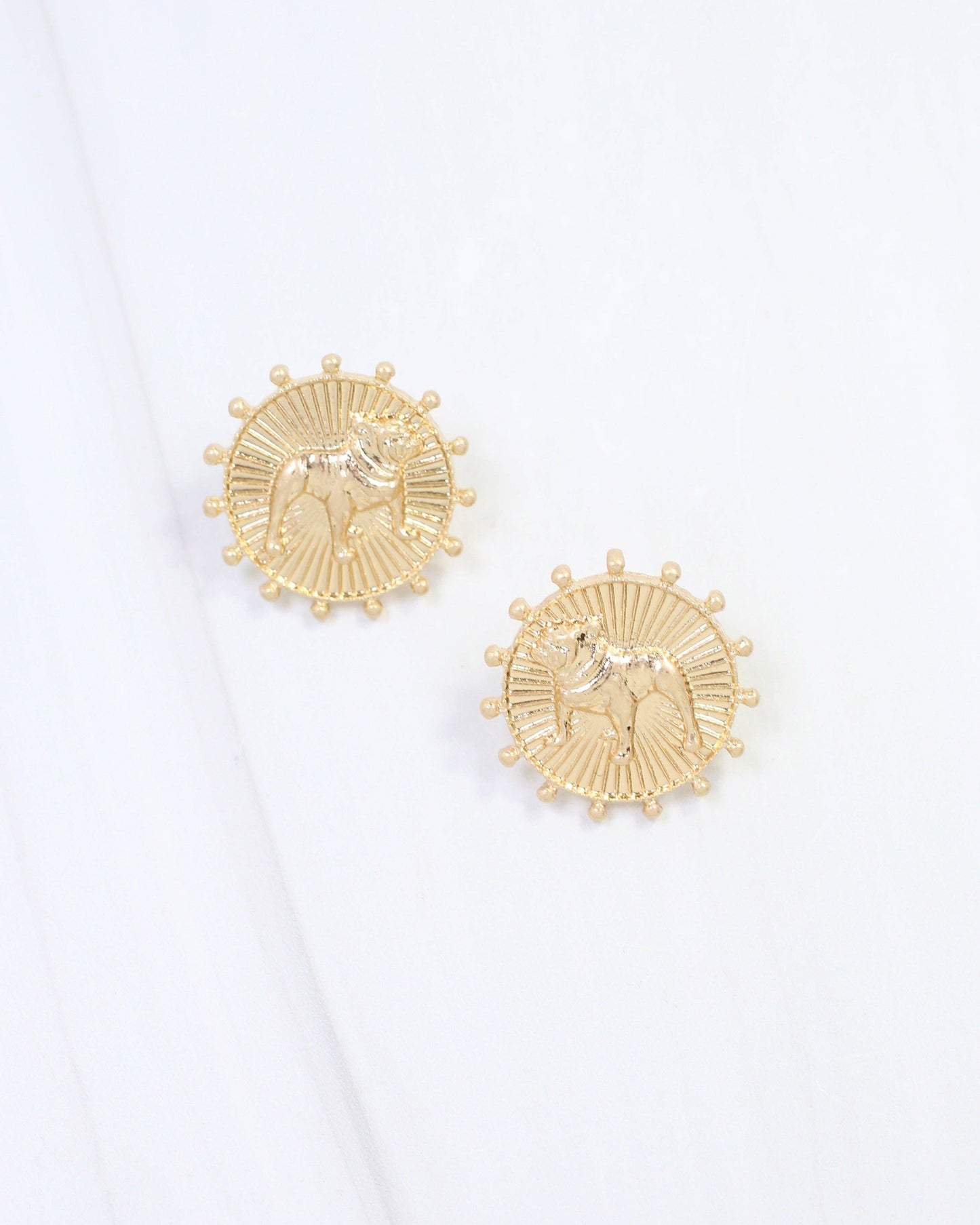 Carmen Coin Earring Standing Dog Worn Gold
