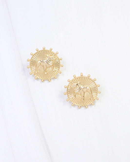 Carmen Coin Earring Standing Dog Worn Gold
