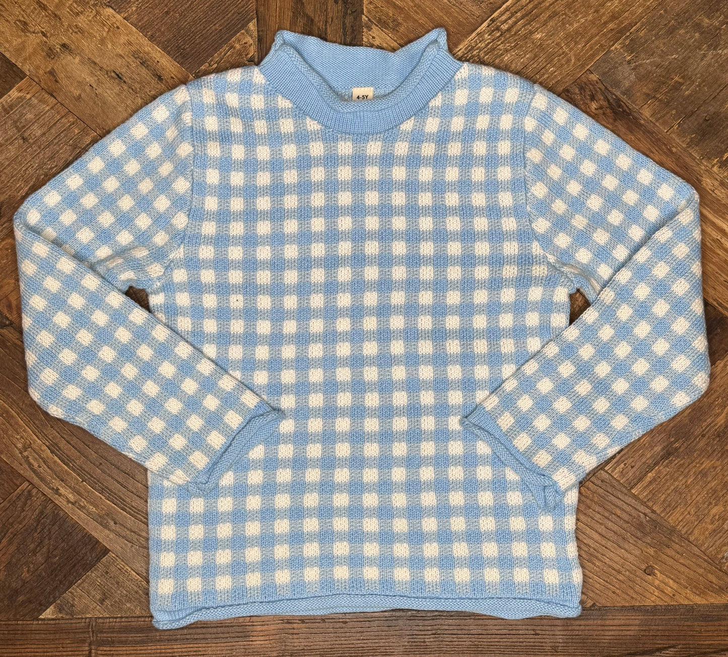 Toddler Gingham Cotton Roll Neck Sweaters (Pink or Blue)