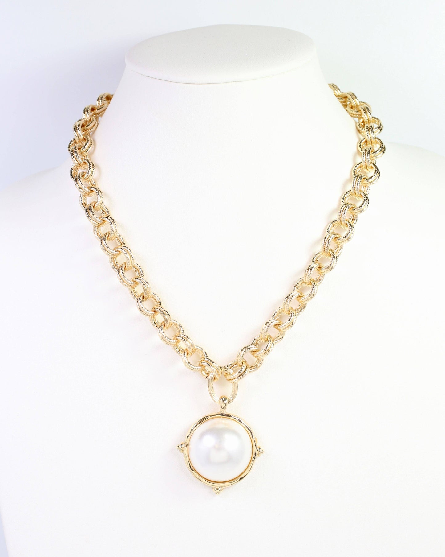 Lexington Link Pearl Charm Necklace Gold