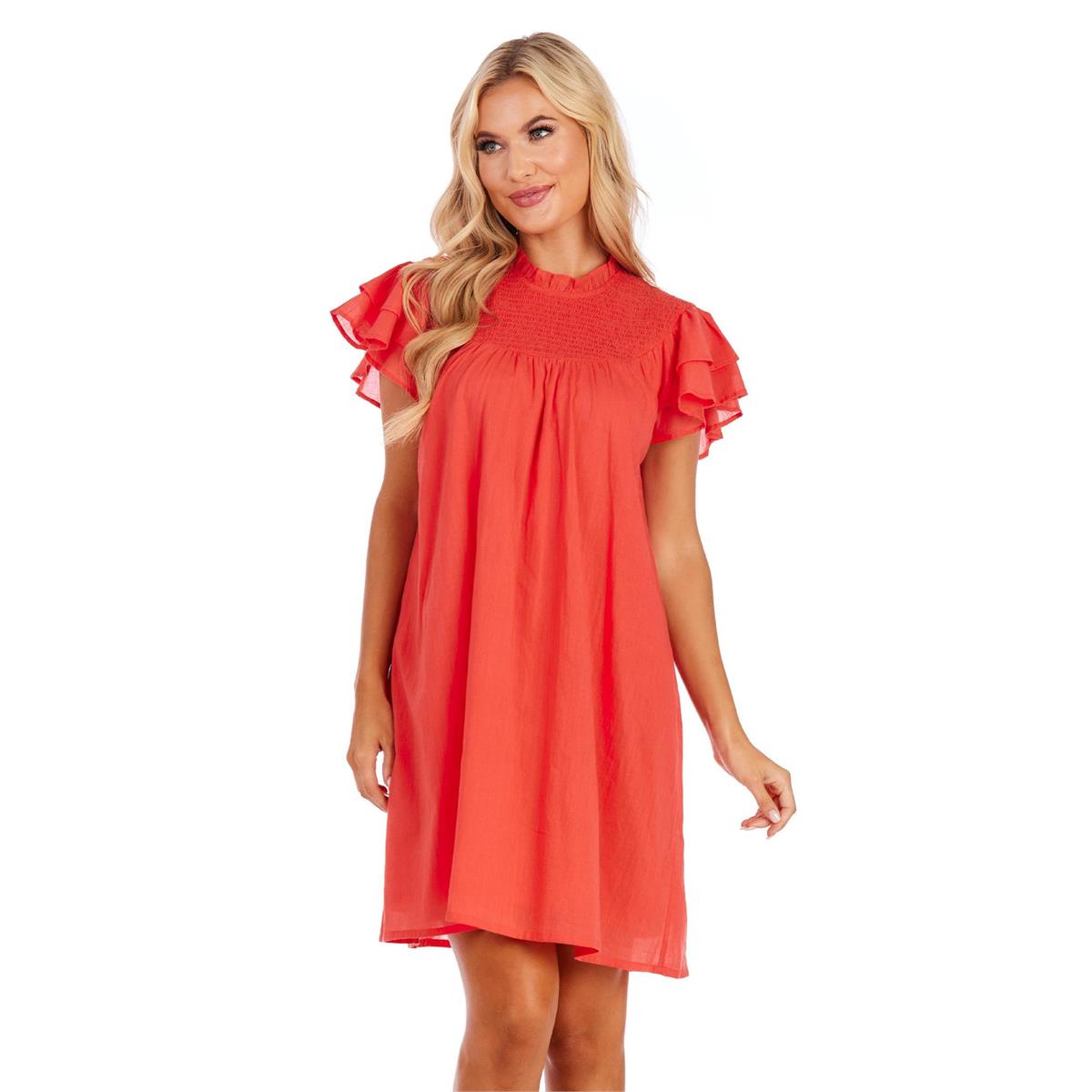 Coral Bowers Smocked Dress