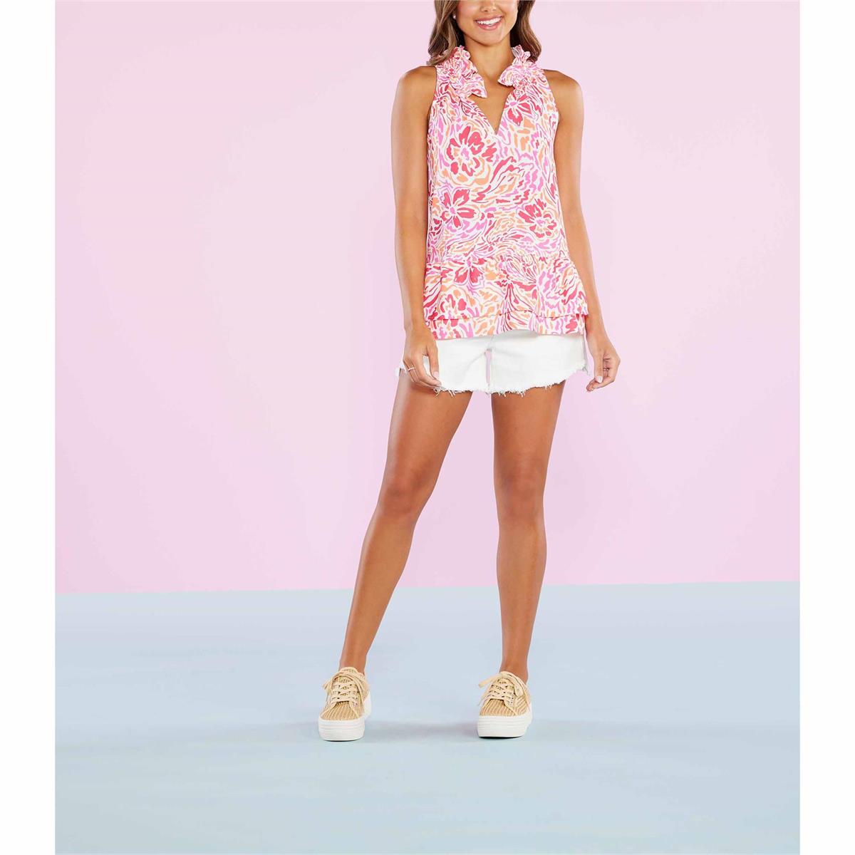 Pink Floral Jeanette Flounce Top