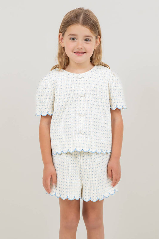 Embroidered Scallop Detail Button Top