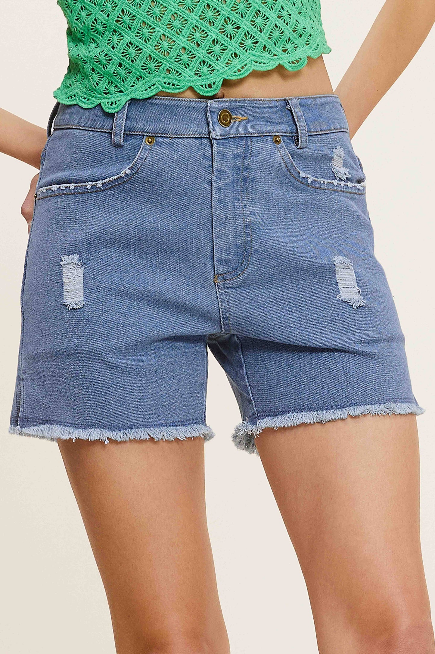 High Rise Basic Mineral Washed Denim Shorts